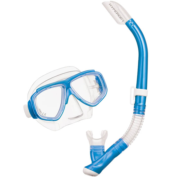 Zestaw maska z fajką Tusa Splendive Set przezroczysty silikon-niebieska ramka